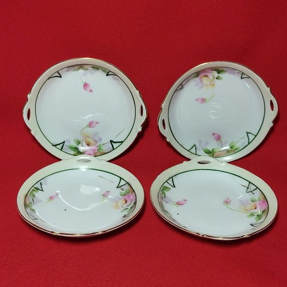 Vintage Nippon Hand Painted Miniature Plates Butter Dish Set of 4 - Picture 5 of 13